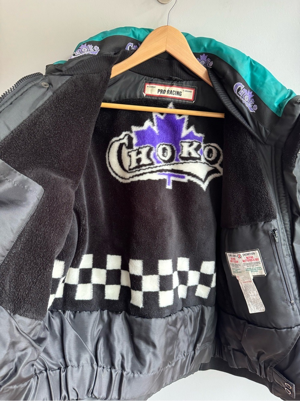 Retro Choko Racing Ski Snowmobile Jacket Mens XL Check Fleece Lined Winter Coat - Picture 11 of 14
